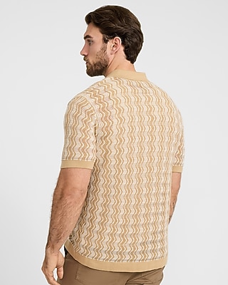 Textured Zig Zag Cotton Open Knit Sweater Polo