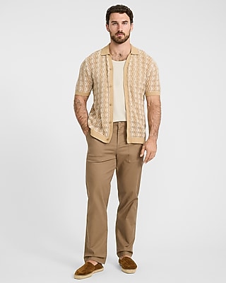Textured Zig Zag Cotton Open Knit Sweater Polo