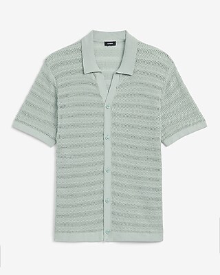 Cotton Open Knit Stripe Short Sleeve Sweater Polo - image 5