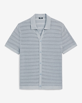 Cotton Open Knit Stripe Short Sleeve Sweater Polo