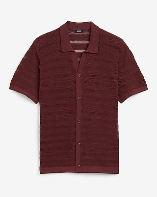 Cotton Open Knit Stripe Short Sleeve Sweater Polo