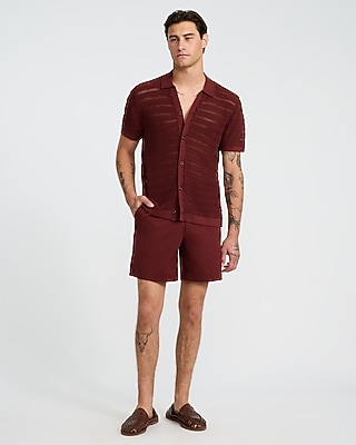 Cotton Open Knit Stripe Short Sleeve Sweater Polo