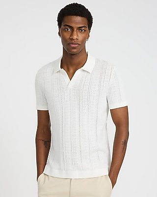 Pointelle Open Knit Johnny Collar Sweater Polo