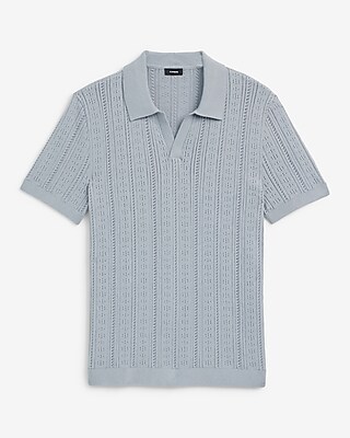Pointelle Open Knit Johnny Collar Sweater Polo