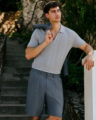 Pointelle Open Knit Johnny Collar Sweater Polo