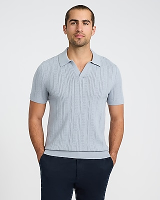 Pointelle Open Knit Johnny Collar Sweater Polo