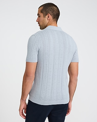 Pointelle Open Knit Johnny Collar Sweater Polo