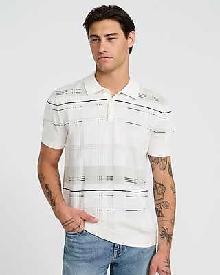 Textured Asymmetrical Plaid Cotton Sweater Polo | Express