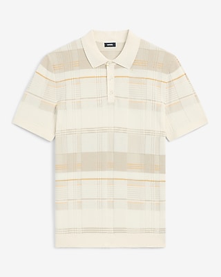 Textured Asymmetrical Plaid Cotton Polo