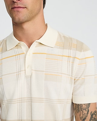 Textured Asymmetrical Plaid Cotton Polo