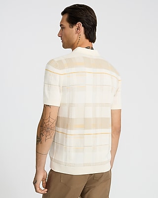 Textured Asymmetrical Plaid Cotton Polo