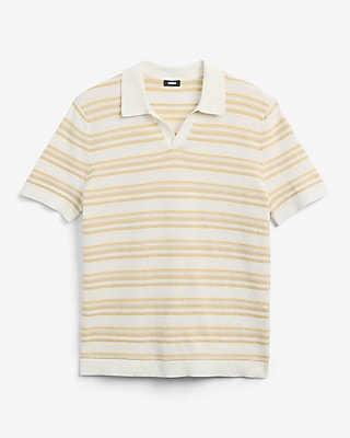 Multi Striped Cotton Knit Johnny Collar Polo