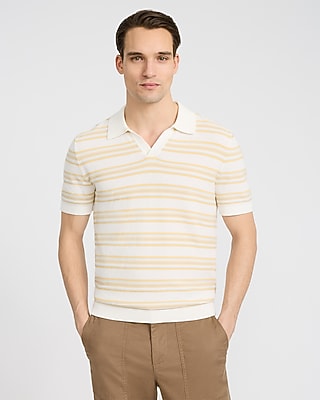Multi Striped Cotton Knit Johnny Collar Polo
