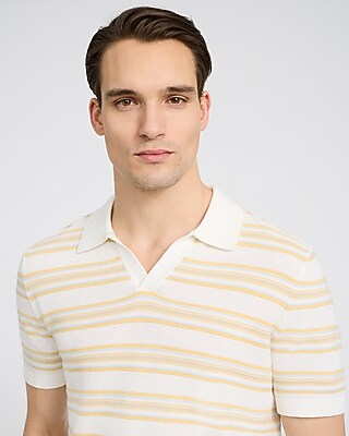 Multi Striped Cotton Knit Johnny Collar Polo