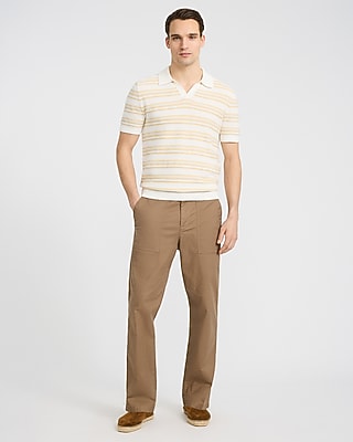 Multi Striped Cotton Knit Johnny Collar Polo