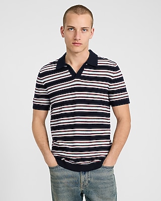 Multi Striped Cotton Knit Johnny Collar Polo