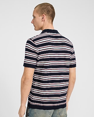 Multi Striped Cotton Knit Johnny Collar Polo