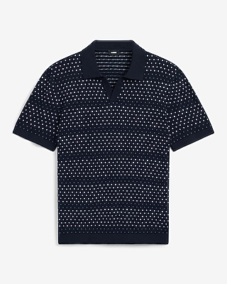 Cotton Mini Square Dot Johnny Collar Sweater Polo