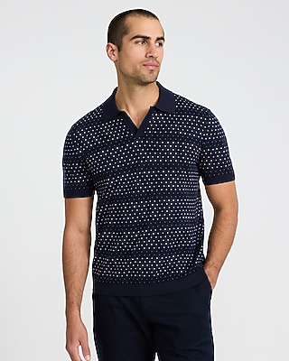 Cotton Mini Square Dot Johnny Collar Sweater Polo