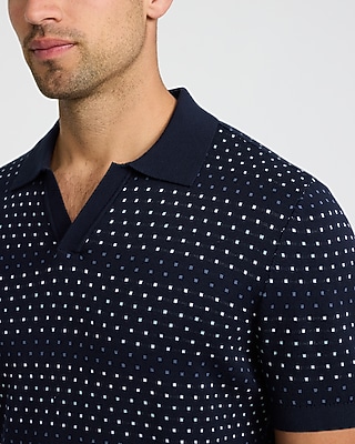 Cotton Mini Square Dot Johnny Collar Sweater Polo