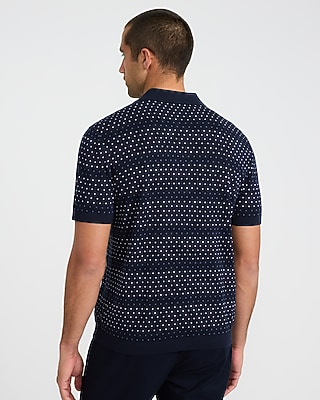 Cotton Mini Square Dot Johnny Collar Sweater Polo