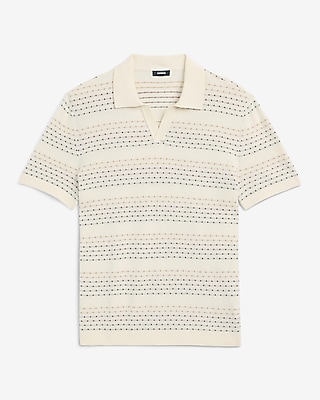 Cotton Mini Square Dot Johnny Collar Sweater Polo