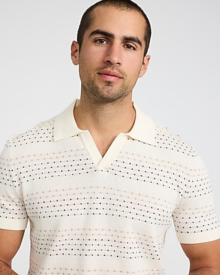 Cotton Mini Square Dot Johnny Collar Sweater Polo