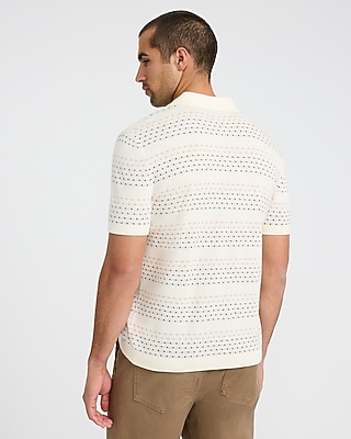 Cotton Mini Square Dot Johnny Collar Sweater Polo
