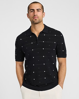 Textured Cotton-blend Quarter Zip Polo | Express