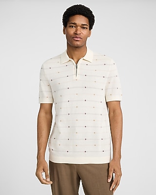 Striped Cotton Snap Button Short Sleeve Sweater Polo | Express