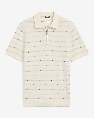 Textured Geo Striped Dot Cotton Quarter Zip Sweater Polo