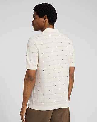 Textured Geo Striped Dot Cotton Quarter Zip Sweater Polo