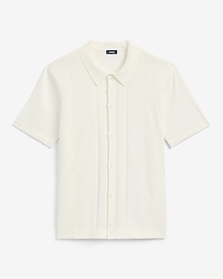 Textured Argyle Cotton Short Sleeve Sweater Polo