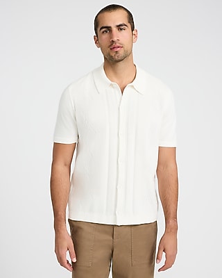 Textured Argyle Cotton Short Sleeve Sweater Polo