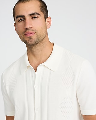 Textured Argyle Cotton Short Sleeve Sweater Polo
