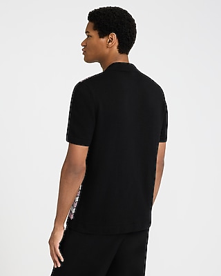 Striped Ribbed Cotton Johnny Collar Sweater Polo