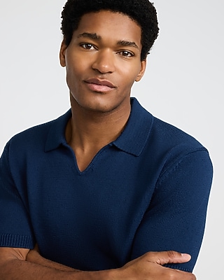 Ribbed Johnny Collar Sweater Polo