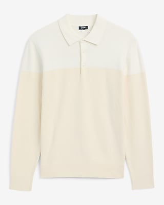 Color Blocked Cotton Long Sleeve Sweater Polo