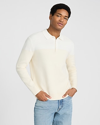 Color Blocked Cotton Long Sleeve Sweater Polo