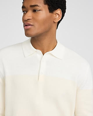 Color Blocked Cotton Long Sleeve Sweater Polo