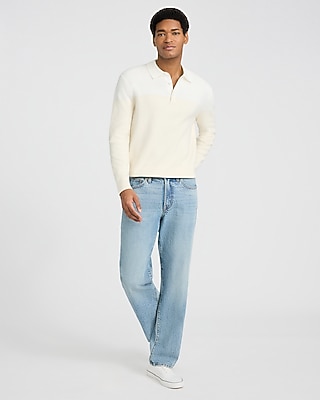 Color Blocked Cotton Long Sleeve Sweater Polo