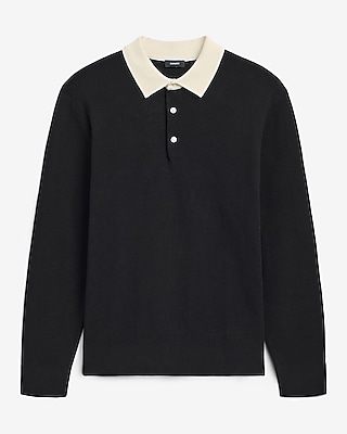 Contrast Collar Long Sleeve Sweater Polo