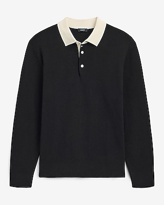 Contrast Collar Long Sleeve Sweater Polo
