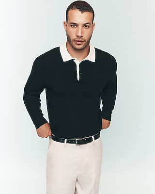 Contrast Collar Long Sleeve Sweater Polo