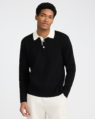 Contrast Collar Long Sleeve Sweater Polo