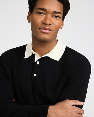 Contrast Collar Long Sleeve Sweater Polo
