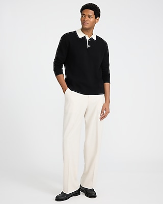 Contrast Collar Long Sleeve Sweater Polo