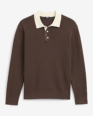 Contrast Collar Long Sleeve Sweater Polo