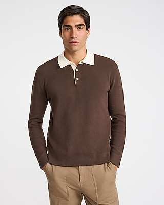 Contrast Collar Long Sleeve Sweater Polo