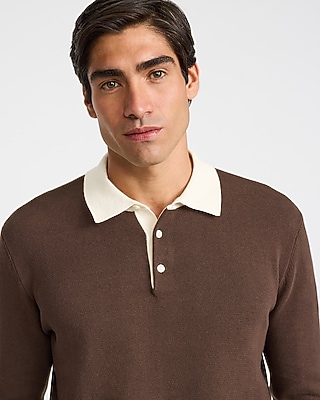 Contrast Collar Long Sleeve Sweater Polo